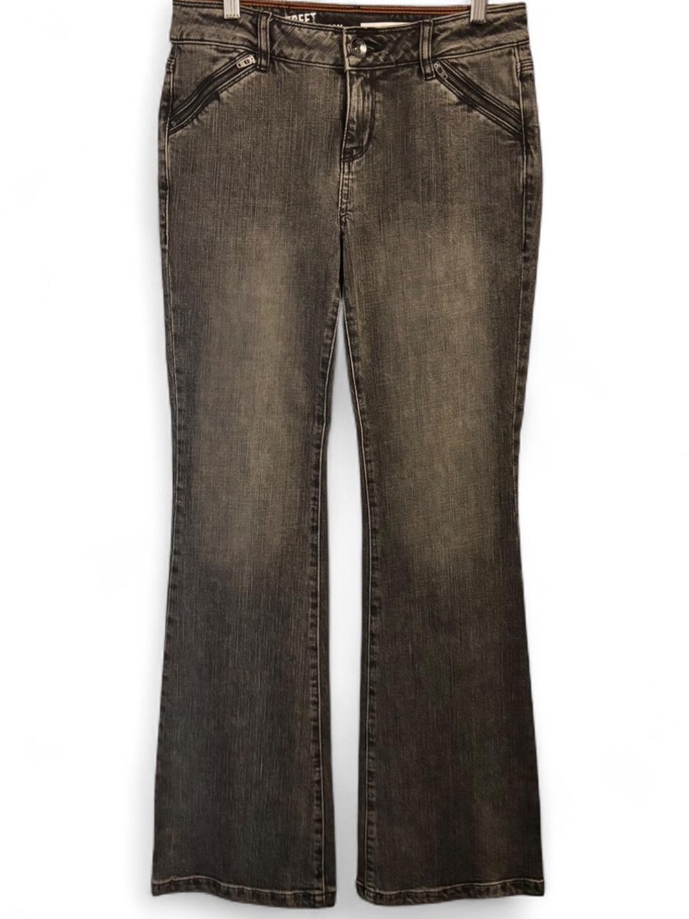 Vintage y2k DKNY Spring Street grey mid rise flare jeans with zipper pockets
